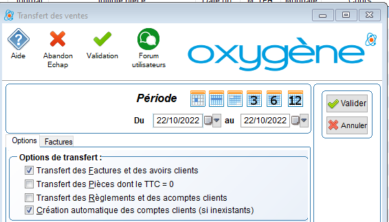 transfert des ventes option création automatique des comptes