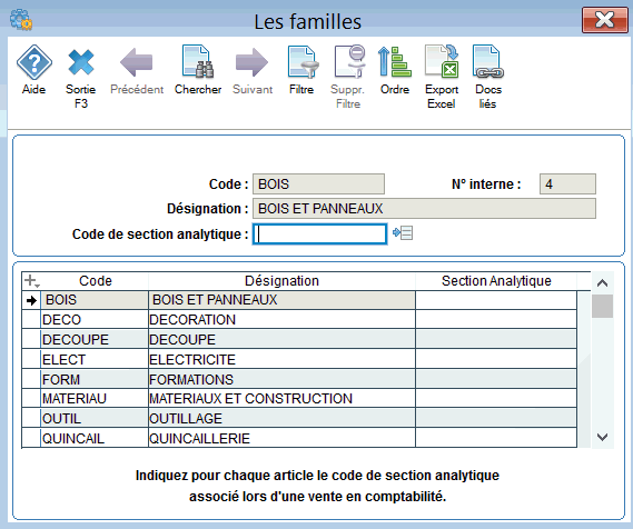 exemple pour les sections par famille articles