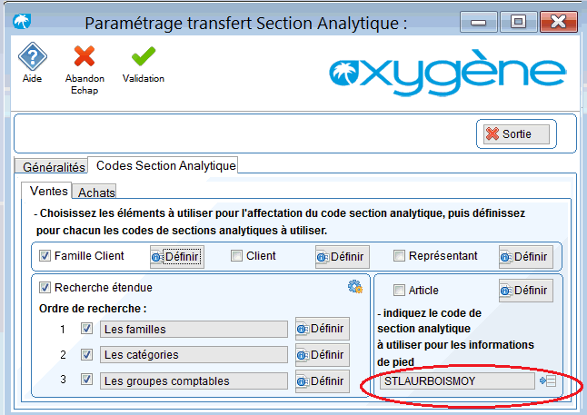 code de section pour le pied