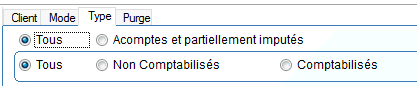 sélection onglet type