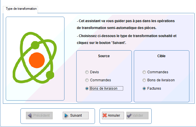 assistant de transformation des pièces