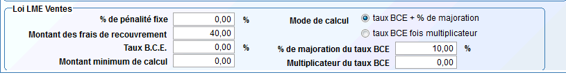 Paramètres LME vente