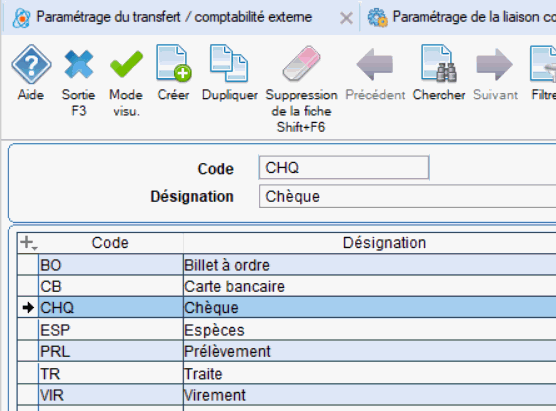 liste des types de règlement