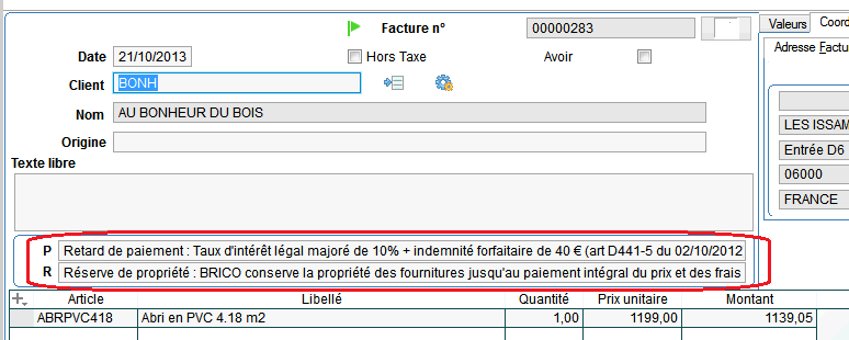 réserves de paiement et pénalités de retard