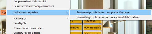 Choix bouton paramètres liaison comptable