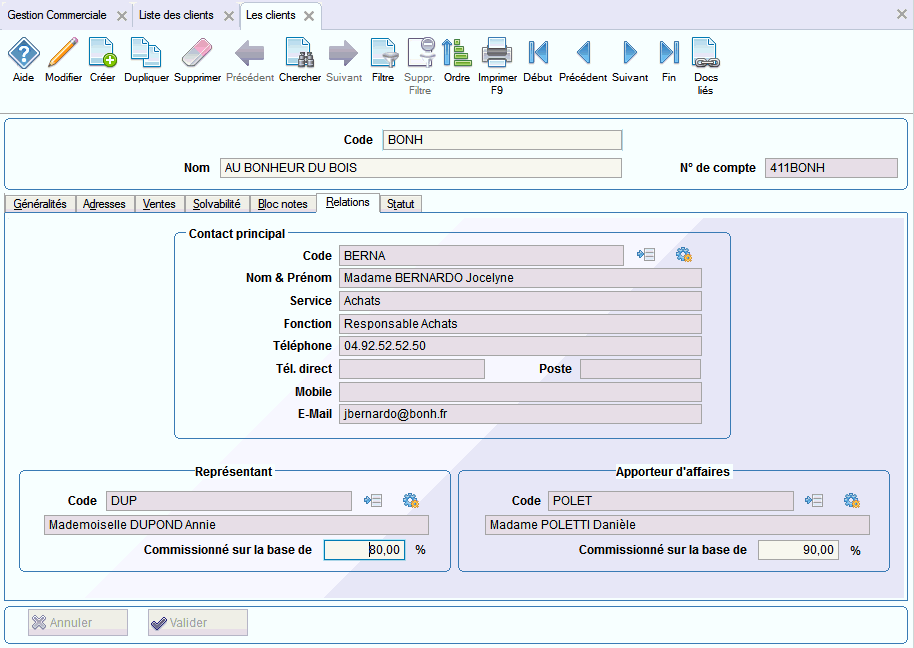 fiche client taux de commission apporteur